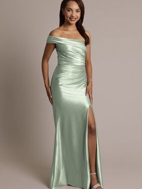 Dusty Sage Galina Signature Sculpting Satin Ruched Sheath Dress